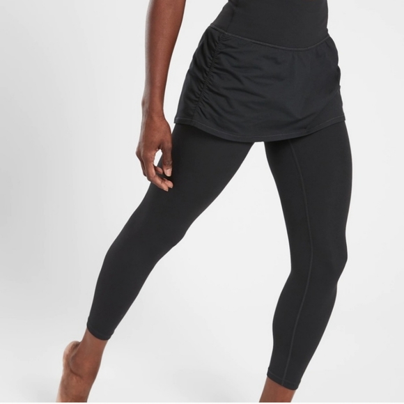 Athleta Pants - Athleta Ruched Black Skirt Leggings Size ST